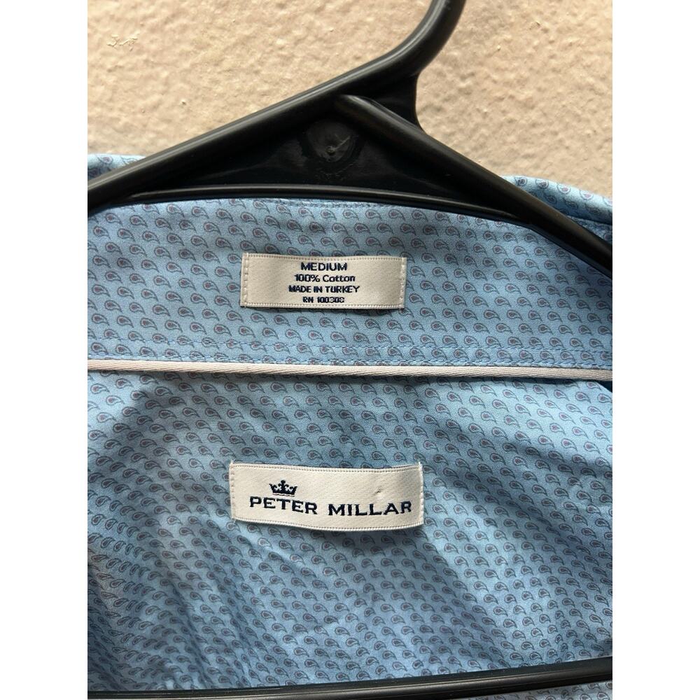 Peter Millar 100% Cotton Button Up Shirt SZ M Blue Paisley All Over Print Career - Picture 5 of 6